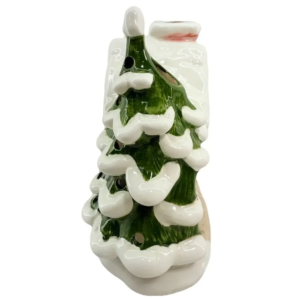 Christmas Cottage Lund's Lites Music Box‎ Lighted Tree Girl Figurine Ceramic EUC